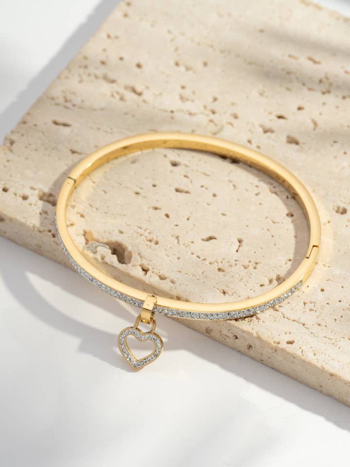 Elegant Circle Bracelet with Heart Charm Paved with Crystals for wholesale by COSMOS