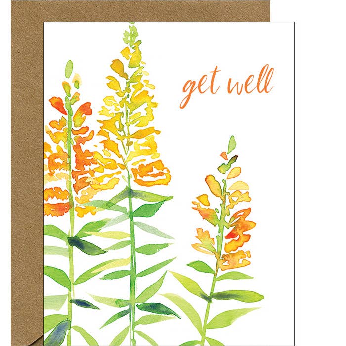 Get Well Watercolor Snapdragon Notecard for wholesale by Pink Bathtub Designs