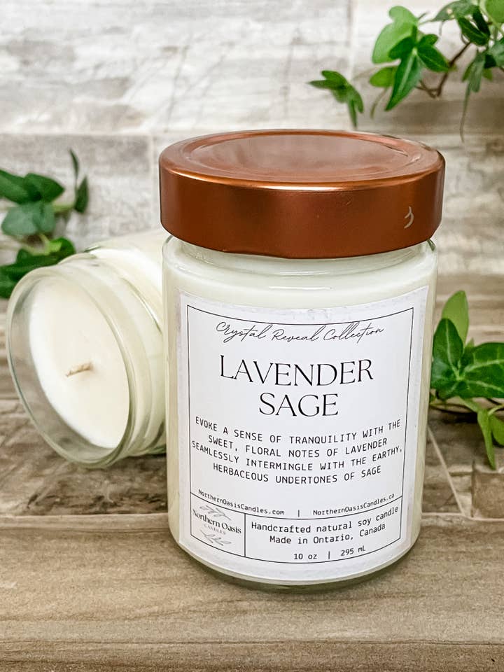 Lavender Sage Hidden Crystal Reveal Soy Candle for wholesale by Northern Oasis Candles