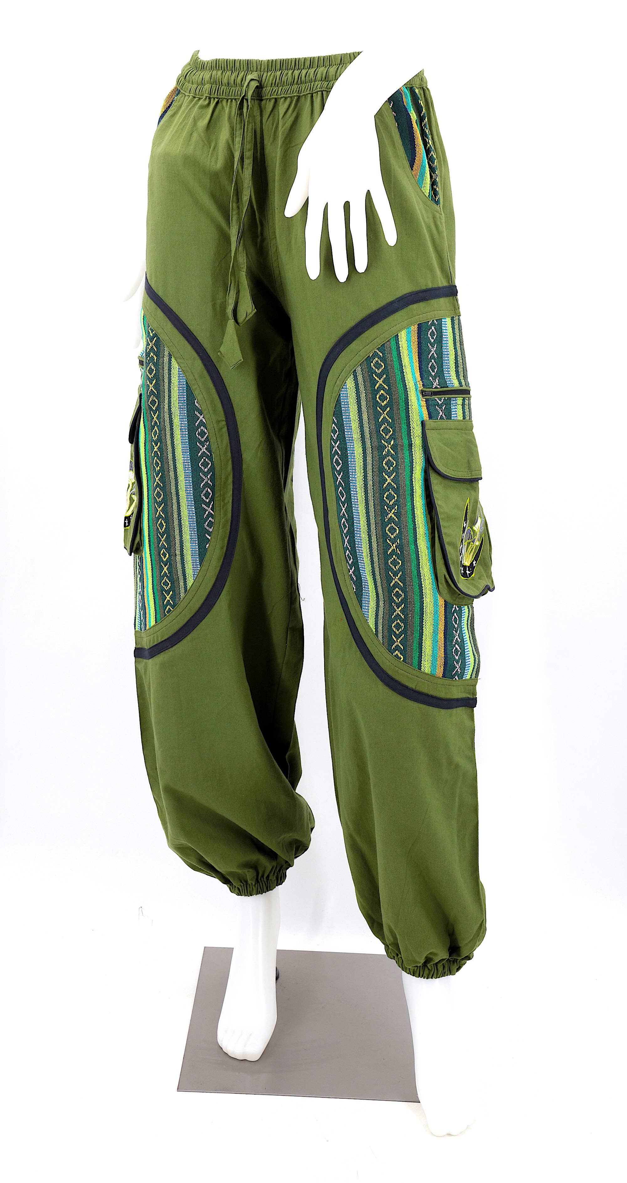 Himalaya Handmade - Venta al por mayor Pantalones - Mujer - Pantalones bohemios hechos a mano de algodón con bordado de luna y hongos estilo harem11