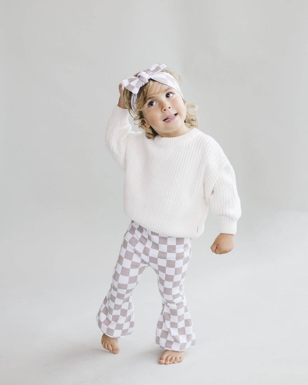 Lucky Panda Kids - Wholesale Pants - Baby - Checkered Flare Pants | Latte10