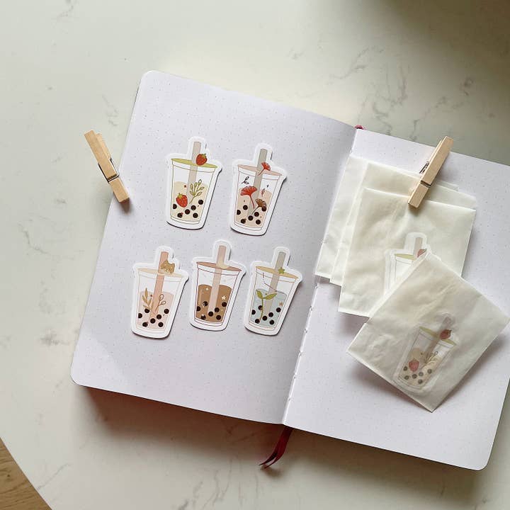 Boba Bubble Tea Sticker Flake Pack (5pcs) for wholesale by togetherwithkx