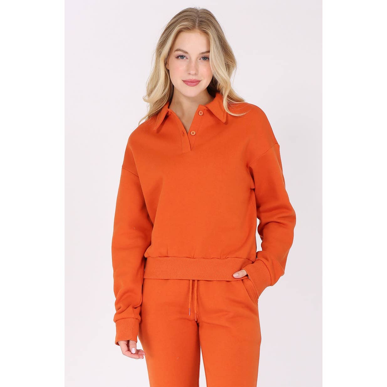 UP CLOTHING – wholesale Sweatshirt – Women's – Solid Fleece Polo Sweatshirt7