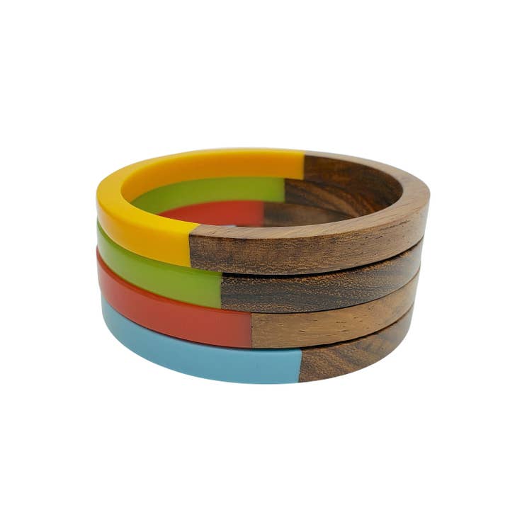Treasure Jewelry – wholesale Bangle bracelet – Wooden Lucite Bangle Sets - Vibrant Resin and Wooden Bangles