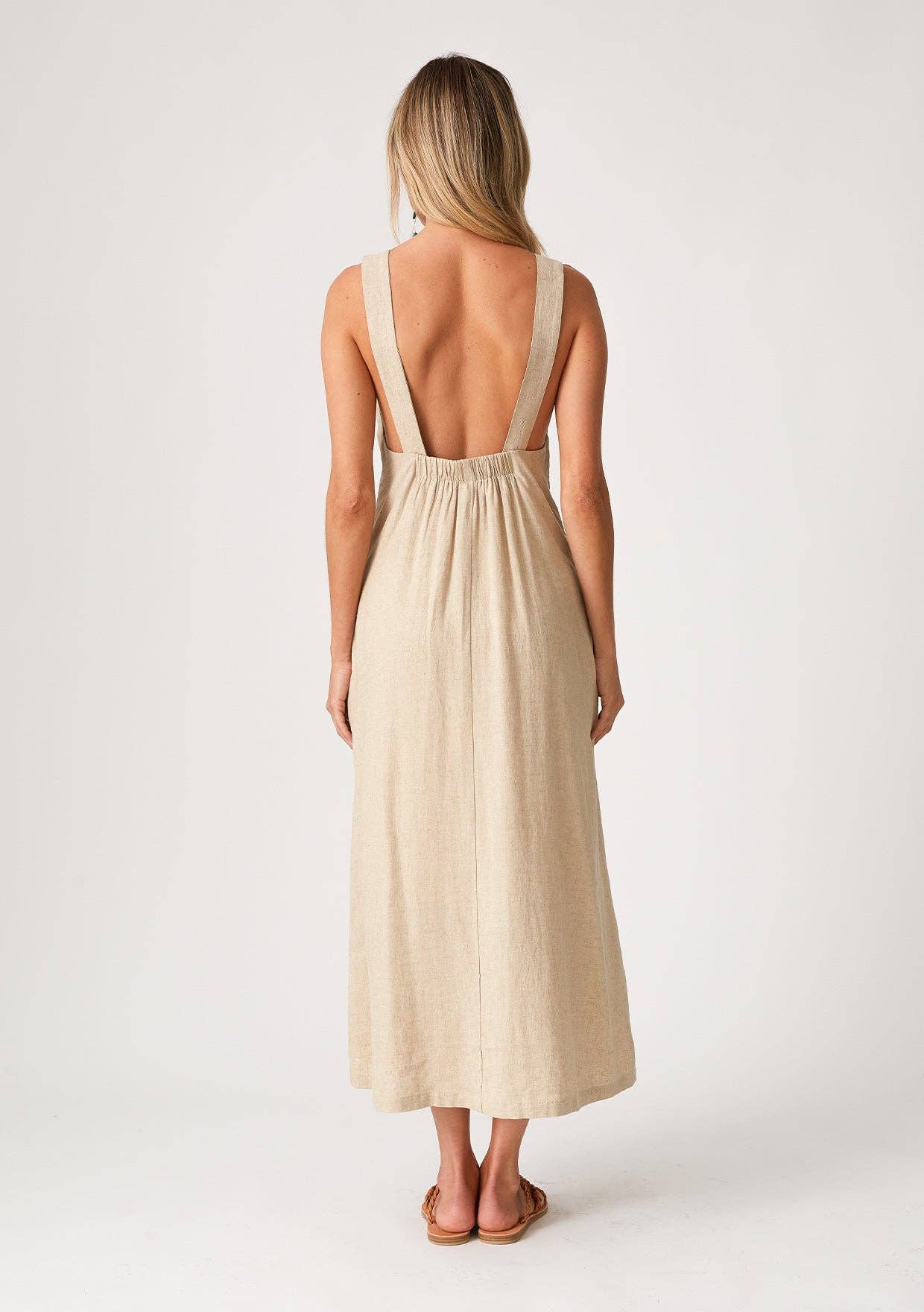 Wheat Linen Blend Sleeveless V Neck Midi Dress for wholesale on Faire3