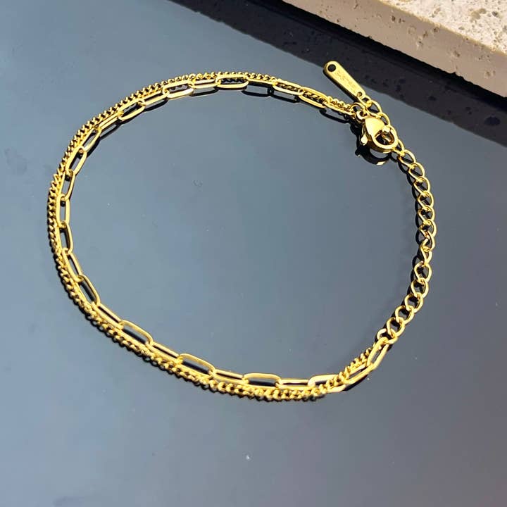 COSMOS - Wholesale Charm/Dangle Bracelet - Double Tour Rectangular Link Charm Holder Steel Bracelet1