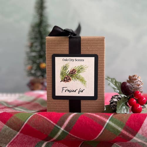 3x3 Gift Boxed Frasier Fir Holiday Candle for wholesale by Oak City Scents
