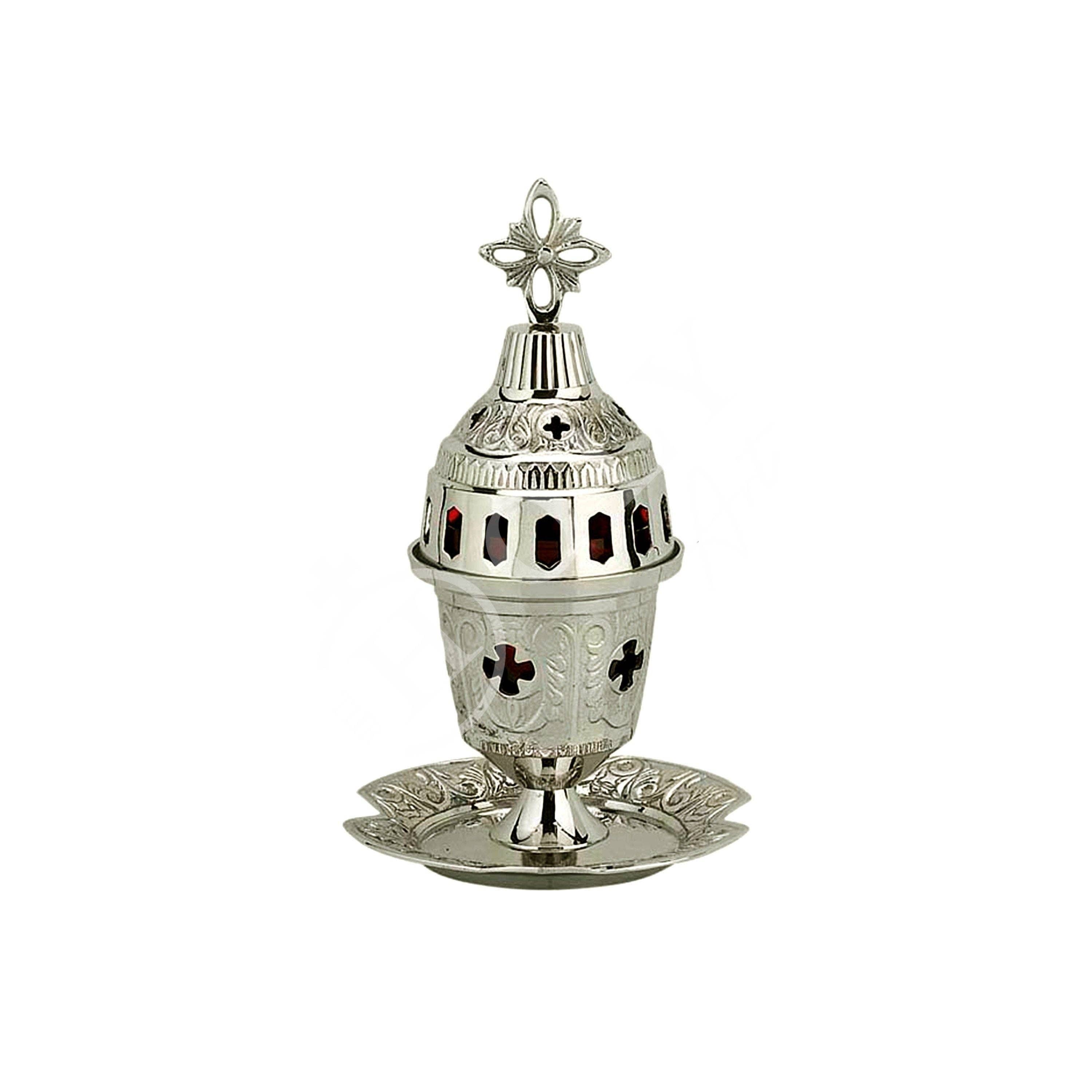 TheHolyArt - Wholesale Decorative Tabletop Object - Christian Brass Table Oil Vigil Lamp with Cross, Metal Hand-painted Prayer Standing Oil Lamp, Orthodox Oil Candle with glass cup, religious2