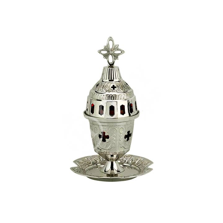 TheHolyArt - Wholesale Decorative Tabletop Object - Christian Brass Table Oil Vigil Lamp with Cross, Metal Hand-painted Prayer Standing Oil Lamp, Orthodox Oil Candle with glass cup, religious2