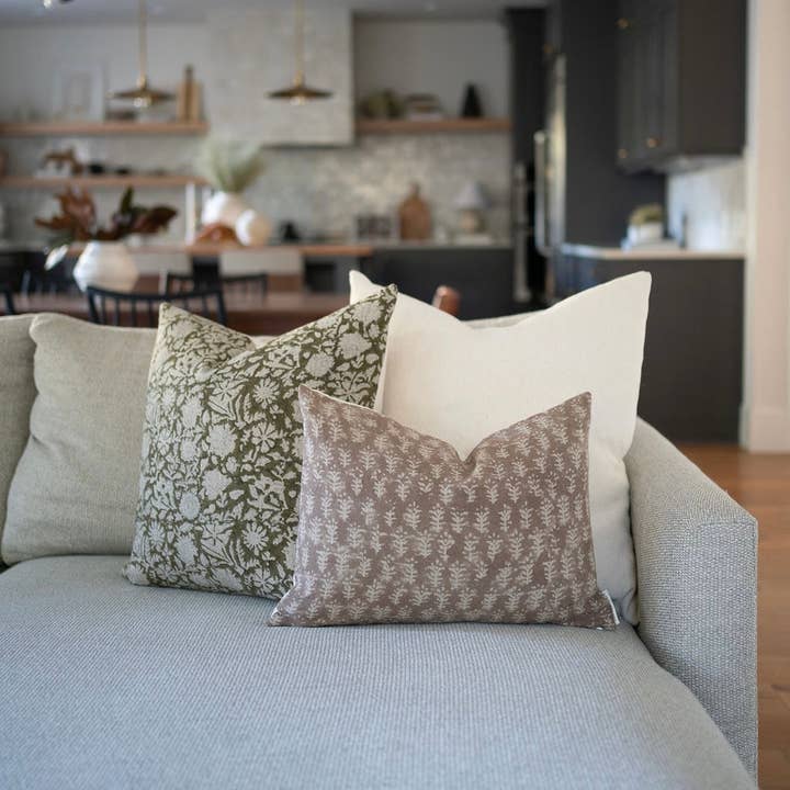 Linen & James - Wholesale Throw Pillow Cover - Andie | Warm Brown Floral Handblock Pillow Cover