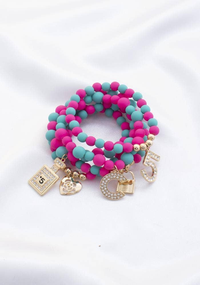 anbfashion - Wholesale Charm/Dangle Bracelet - NEW Multiple Charm Beads Stretchable Bracelet 12393
