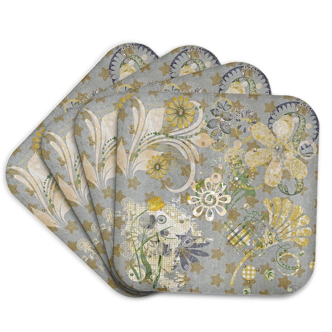 3dRose - Wholesale Coasters - 3dRose, Image of Abstract Star, Flower Design Of Yellow, Gray, Green, Blue, Coaster7
