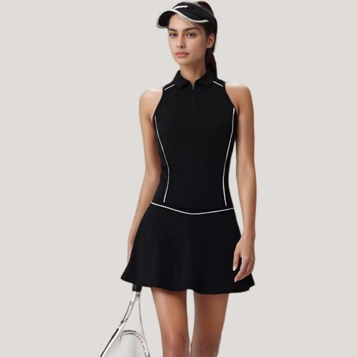 Active by Anna-Kaci - Wholesale Athletic Top - Women's - Sleeveless Performance Polo Tank with Zip Neckline and Contrast Piping for Golf and Tennis3