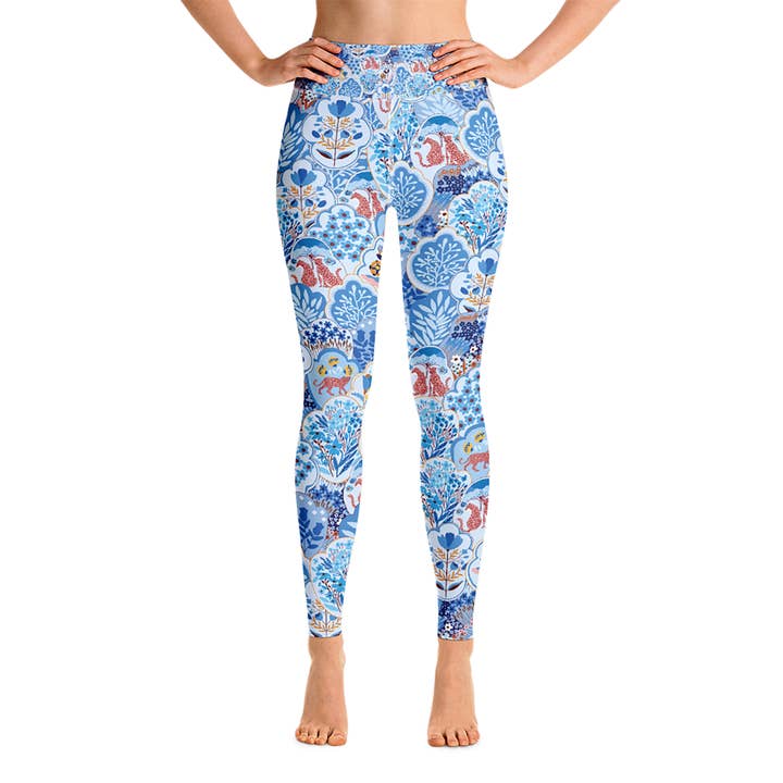 High Waist Yoga Leggings In Blue Jungle for wholesale by Jessie Zhao New York