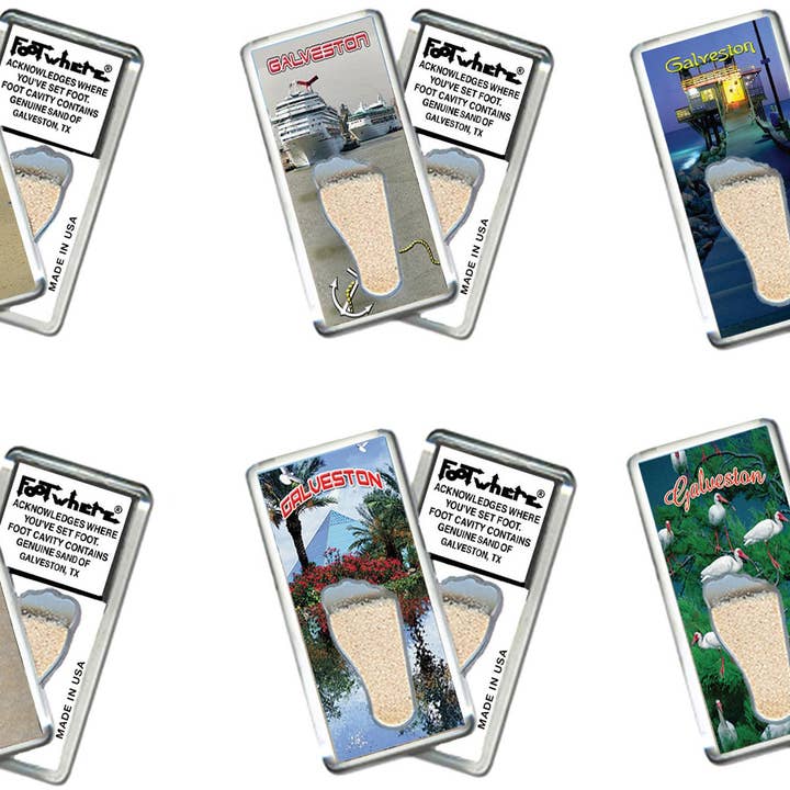 Ímanes de lembrança Galveston FootWhere®. 72 peças/ 6 estilos variados. por atacado de FootWhere- USA Group, Inc.