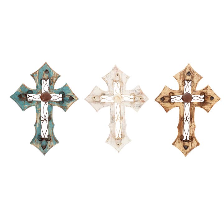 My Amigos Imports - Wholesale Wall Cross - Laredo Wall Cross-Mexican Folk Art-Wood-Handmade-14x19-Wall