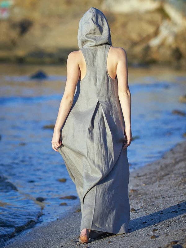 Original Simple Loose Gray Hooded Maxi Dress for wholesale on Faire6