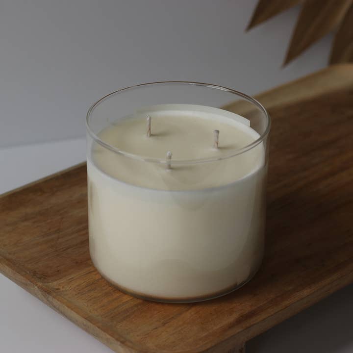 Nova Candle Co - Venta al por mayor Velas en tarros - Sin etiqueta | Vela clásica de cera de soja de 3 mecha | Vela de cristal