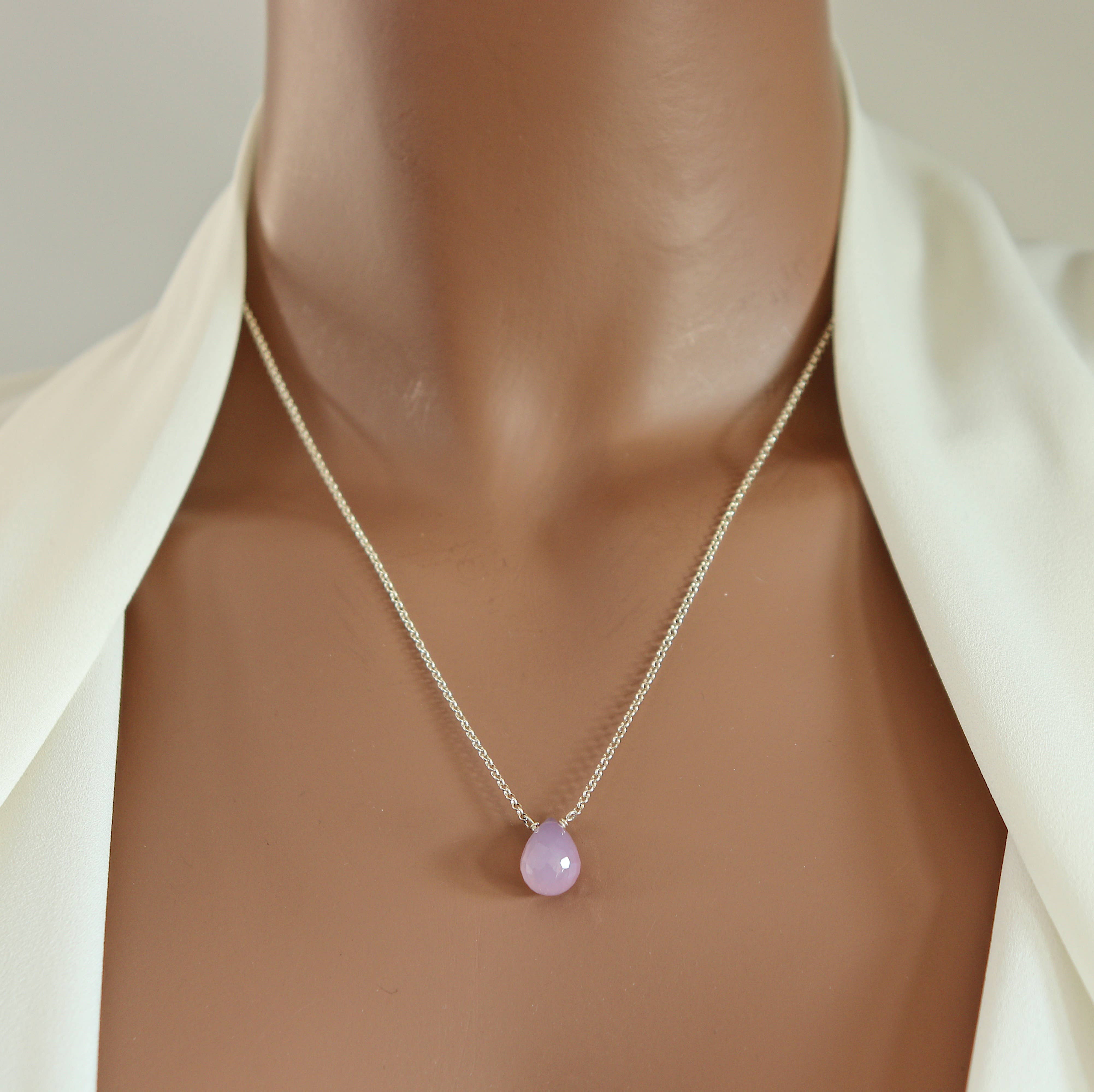 Third & Co. Studio - Wholesale Pendant/Charm Necklace - Faceted Rose Quartz Teardrop Necklace9