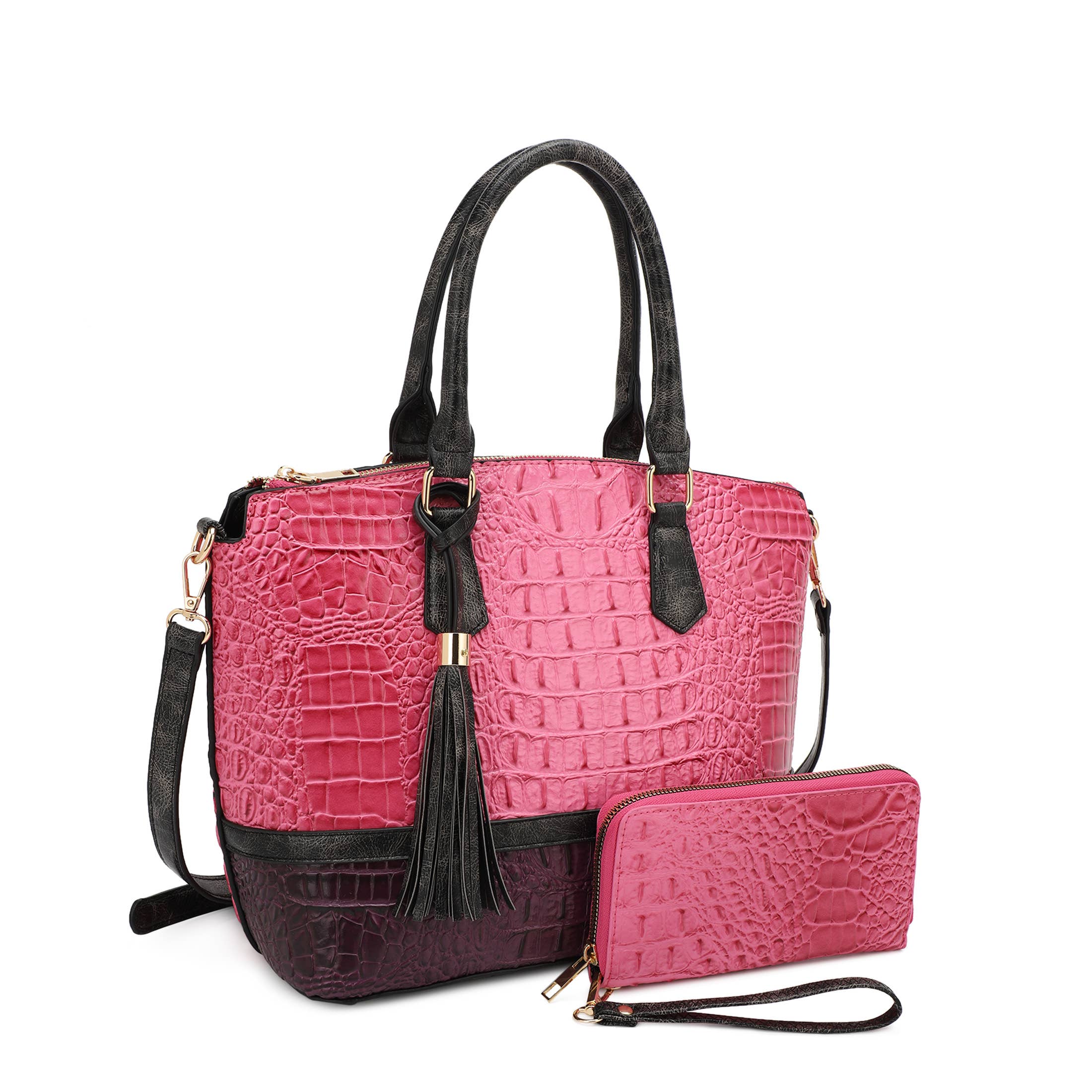 KAYLA+AVA - Vendita all'ingrosso Borsa tote - Donna - BORSA VERONICA CON MOTIVO COCCODRILLO GOFFRATO BICOLORE CON PORTAFOGLIO13