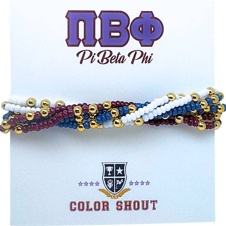 B201 - PBP-Pi Beta Phi Farver Stak: Sæt med 6 Perlearmbånd med Elastik for engroshandel hos Color Shout