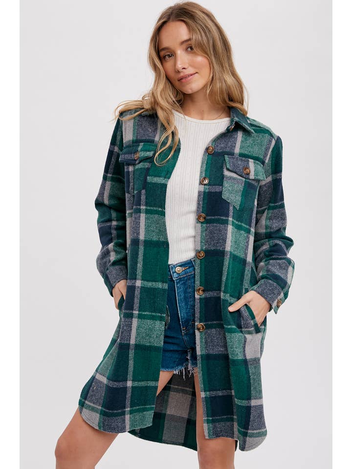 Bluivy - Wholesale Shirt Jacket/Shacket - Women's - FLANNEL PLAID LONGLINE SHACKET