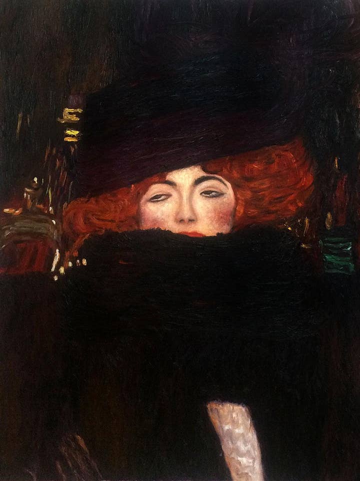 Lady with Hat and Feather Boa for wholesale by La Pastiche