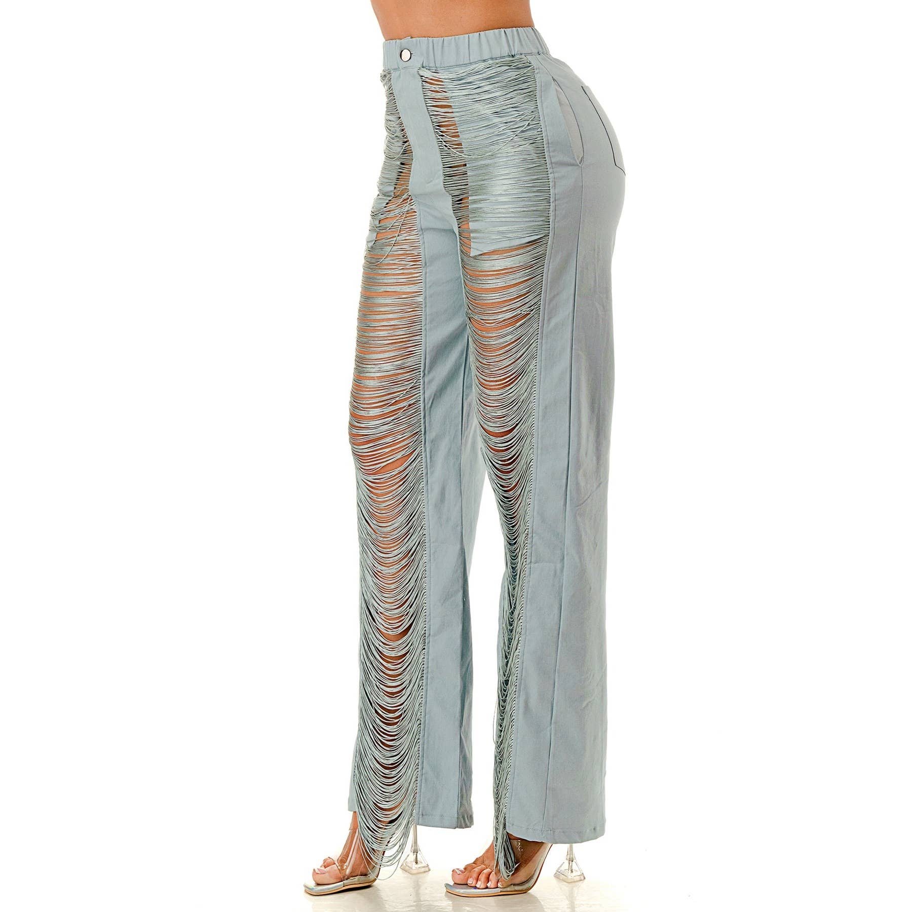 LIGHT BLUE Front Fringed Pants for wholesale on Faire2