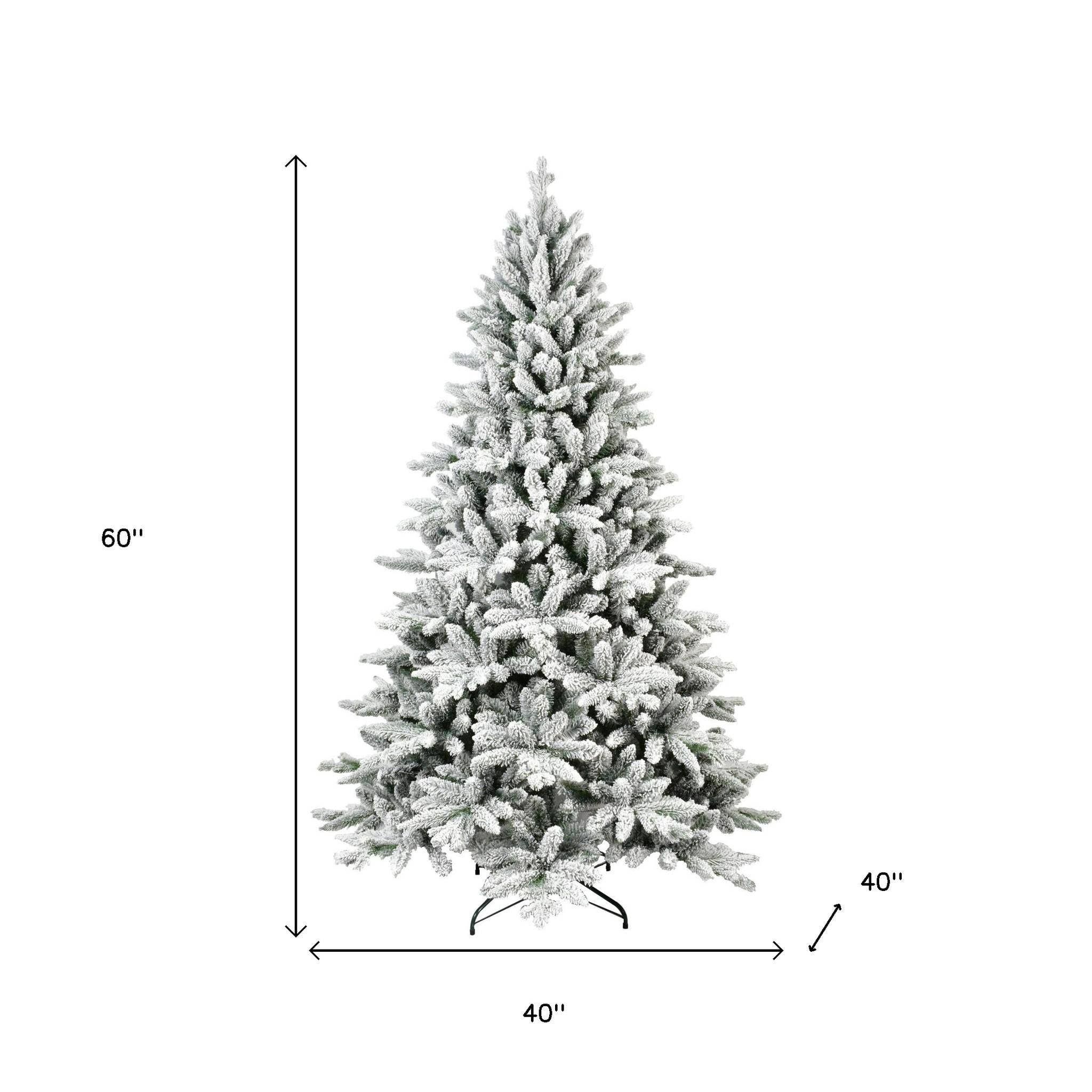 HomeRoots - Wholesale Artificial Christmas Tree - 5' Green And White Full Flocked Spruce Christmas Tree2