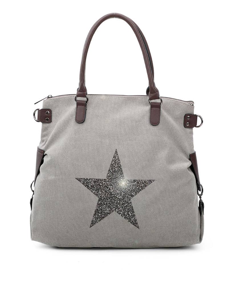 Ellas Trading – wholesale Shoulder bag – women's – Sparkling Glitter Star Canvas Expandable Shoulder Tote7