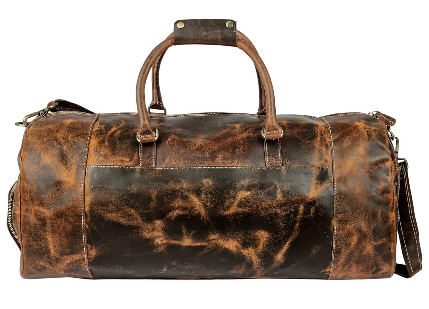 Handmade Unisex Brown Goat Leather Duffle Bag Luggage Bag for wholesale on Faire2