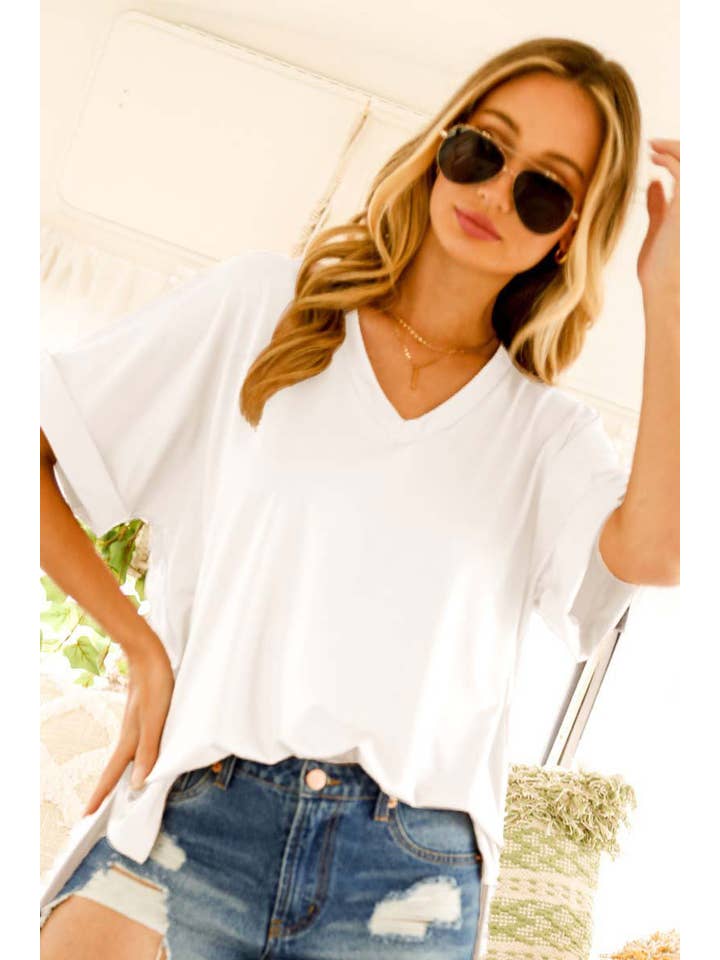 Vine & Love - Wholesale Knit Top - Women's - V-Neck Short Roll-Up Sleeve Casual Knit Top VT60441A