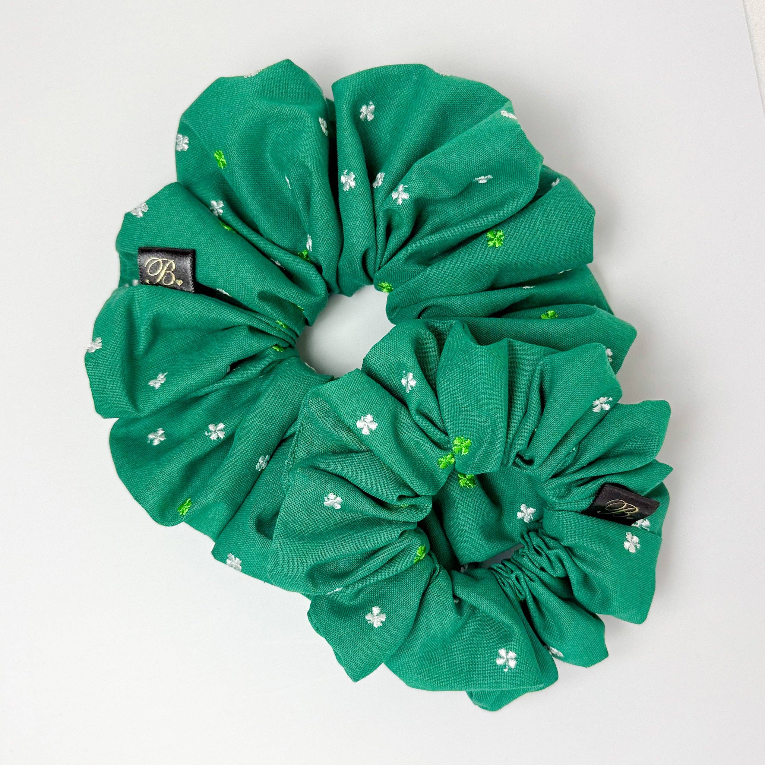 B. LUVV & CO. - Wholesale Scrunchie - Women's - Embroidered Cotton Scrunchie in Shamrock1