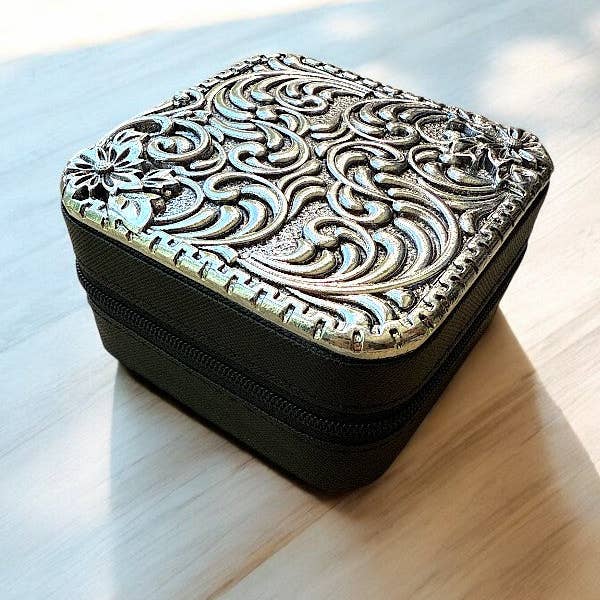 Andrea Bijoux - Wholesale Jewelry Box/Organizer - WESTERN PATTERN METAL PLATE JEWELRY BOX