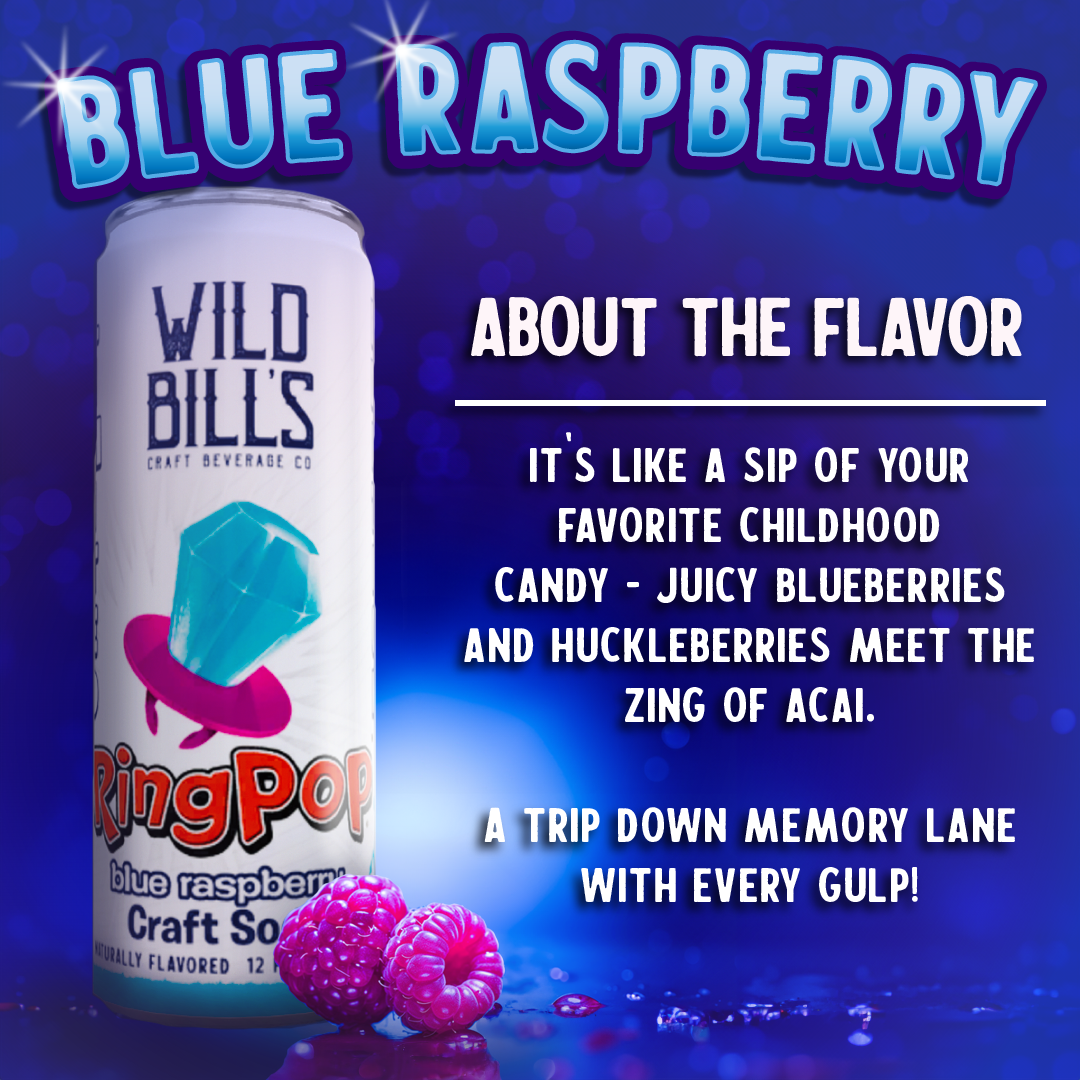 Wild Bill’s Craft Beverage Co. - Wholesale Soda/Carbonated Drink - Ring Pop Soda Blue Raspberry Pure Cane Sugar, 12-Pack, Cans5