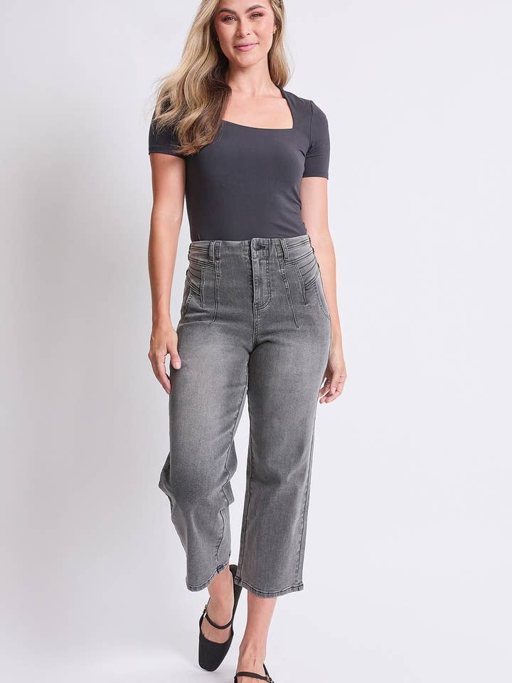 High Rise Crop Detailed Wide Leg Jeans-WP005950 for wholesale by YMI