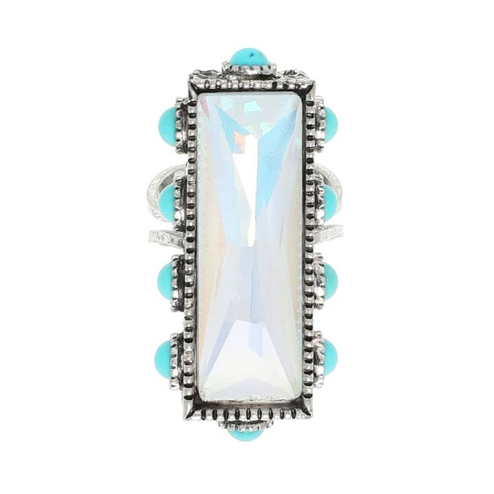 SP Sophia Collection - Wholesale Cocktail/Statement Ring - Western Rectangle Crystal Gemstone Stretch Ring