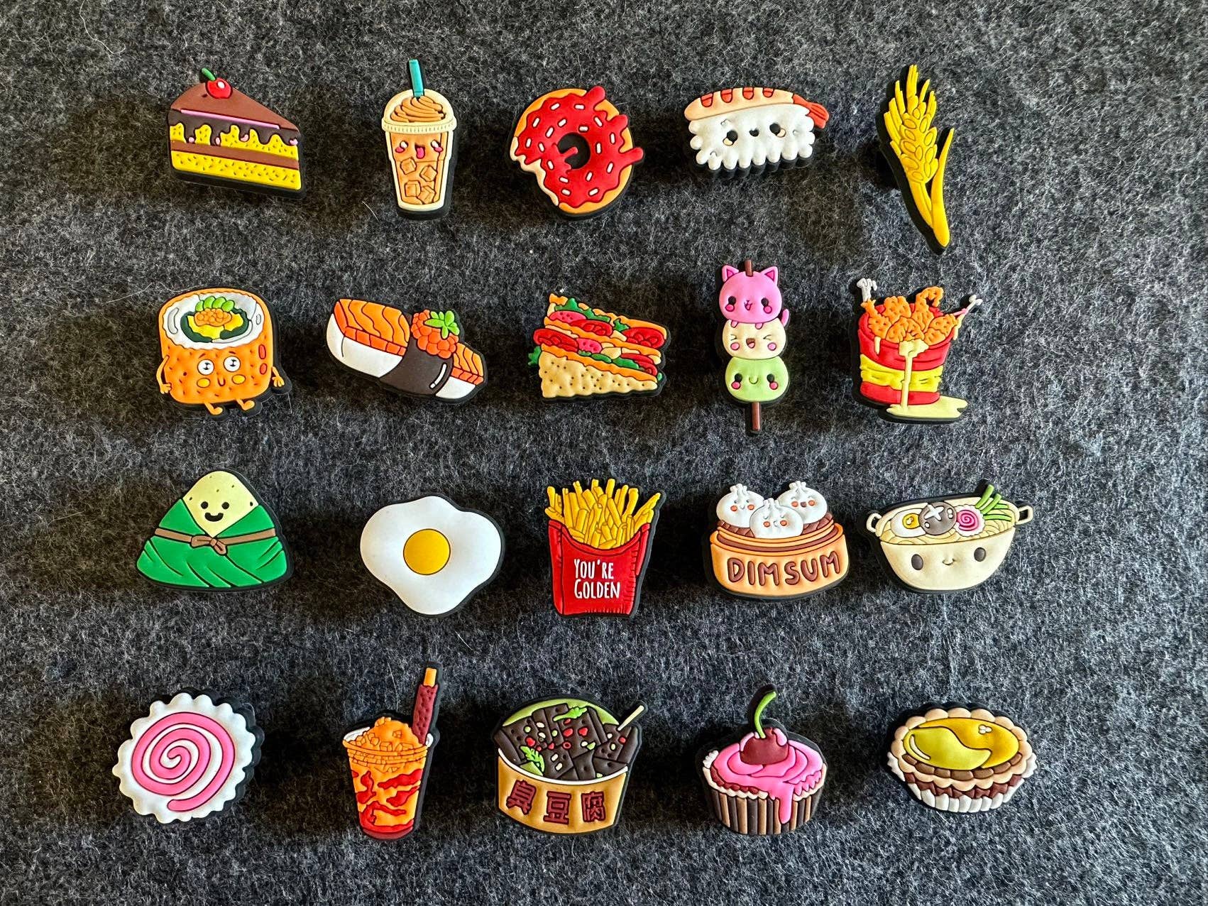 JuliesDecal - Wholesale Shoe Accessories - Pick your own Yummy Food Design Theme Fast food sweet food Japanese food Chinese food and more shoe charms0