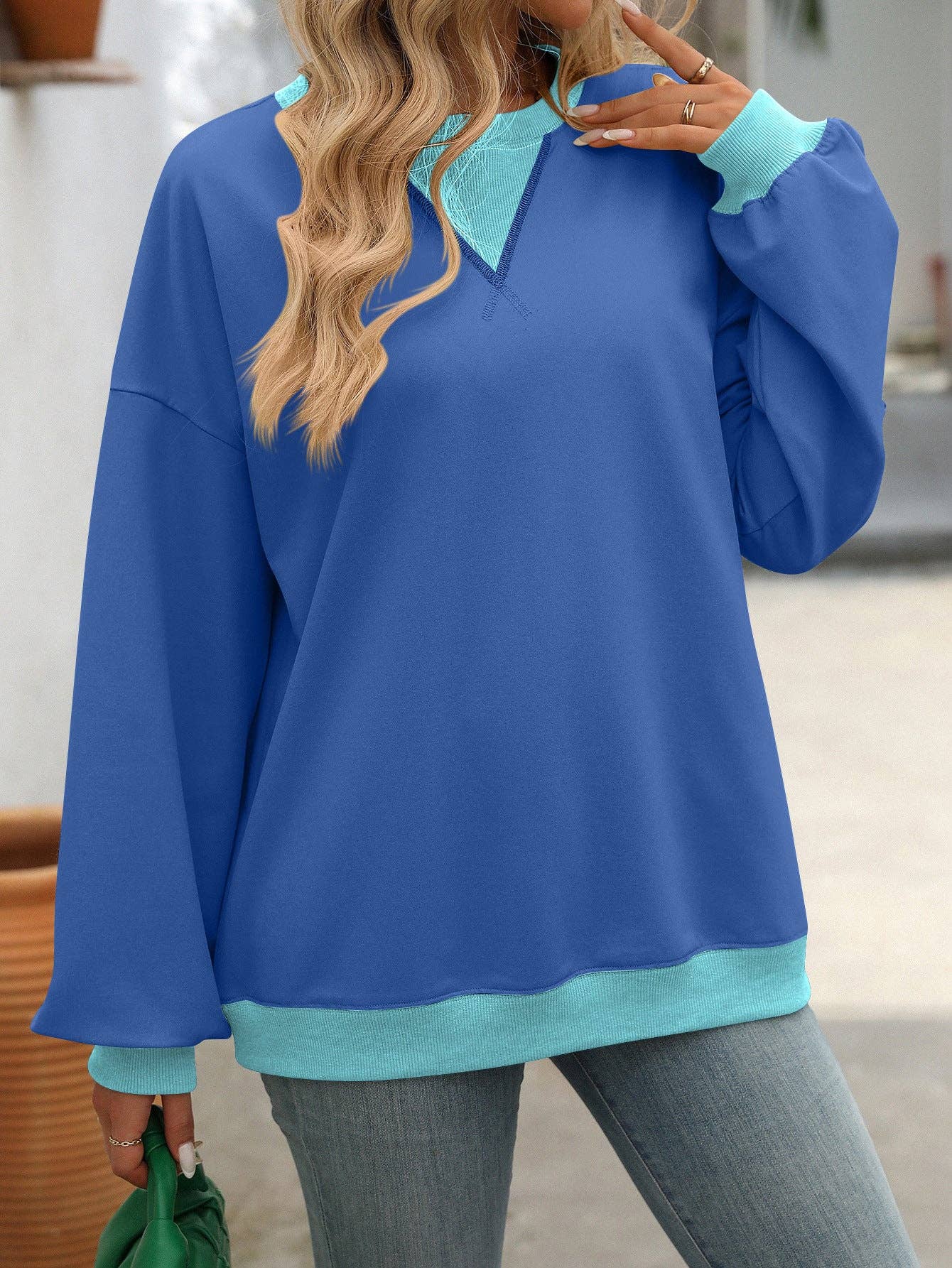 Lovesoft - Wholesale Sweatshirt - Women's - Solid Color Round Neck Fork Loose Sweatshirt Sweater1