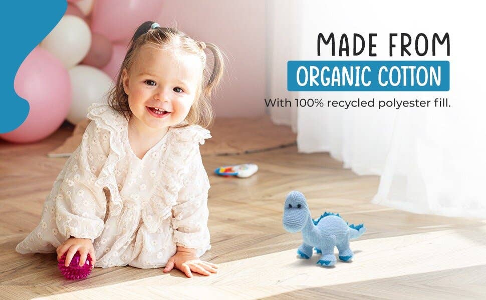 Best Years Ltd – wholesale Handheld rattle – Baby – Knitted Organic Cotton Blue Diplodocus Dinosaur Baby Rattle7