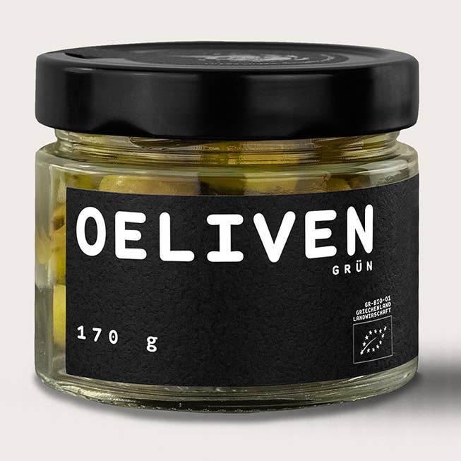 OeLiven Grün 170 g - økologiske oliven med urter og hvidløg for engroshandel hos O.E.L. - Thalassa GmbH & Co. KG