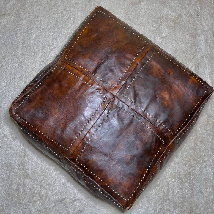 Moroccantastics - Wholesale Pouf - Enrich Your Living Space with Our Sumptuous Brown Square Leather Pouf: A Touch of Moroccan Elegance2