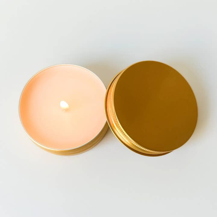 Bougies en cire de soja à la noix de coco en mini boîte dorée sans étiquette - 2 oz pour la vente par Ezra and Elias Co.