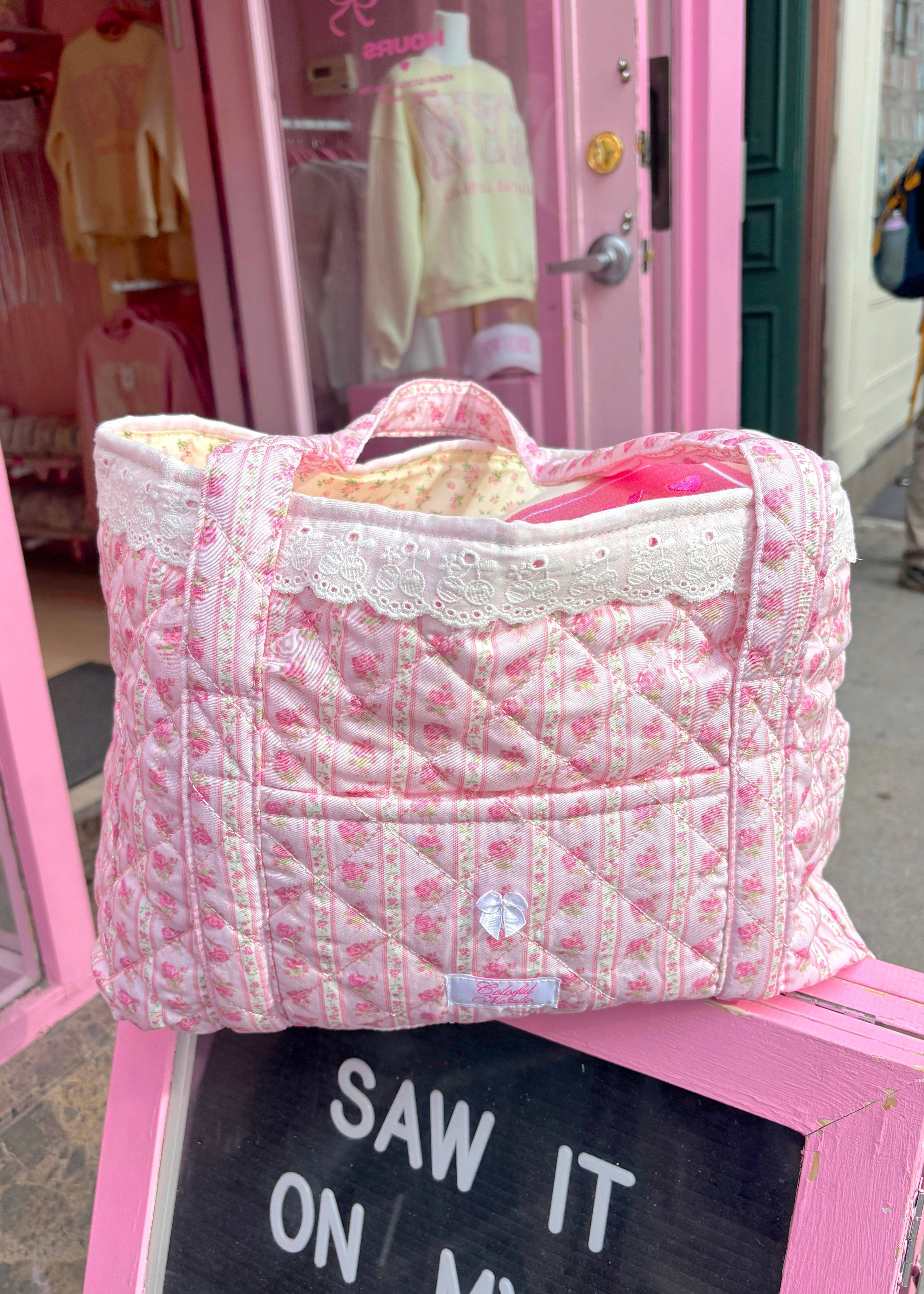 Colorful Natalie - Wholesale Tote Bag - Women's - Pink Floral Patchwork Tote2