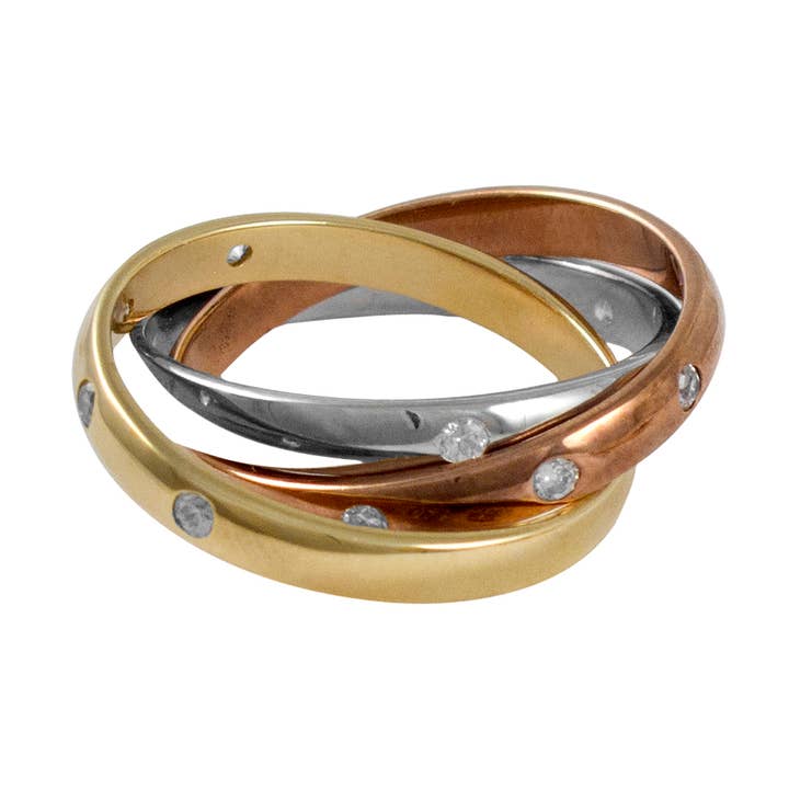Tri Color Sterling Silver Cartier Style Ring for wholesale by Dlux Jewels