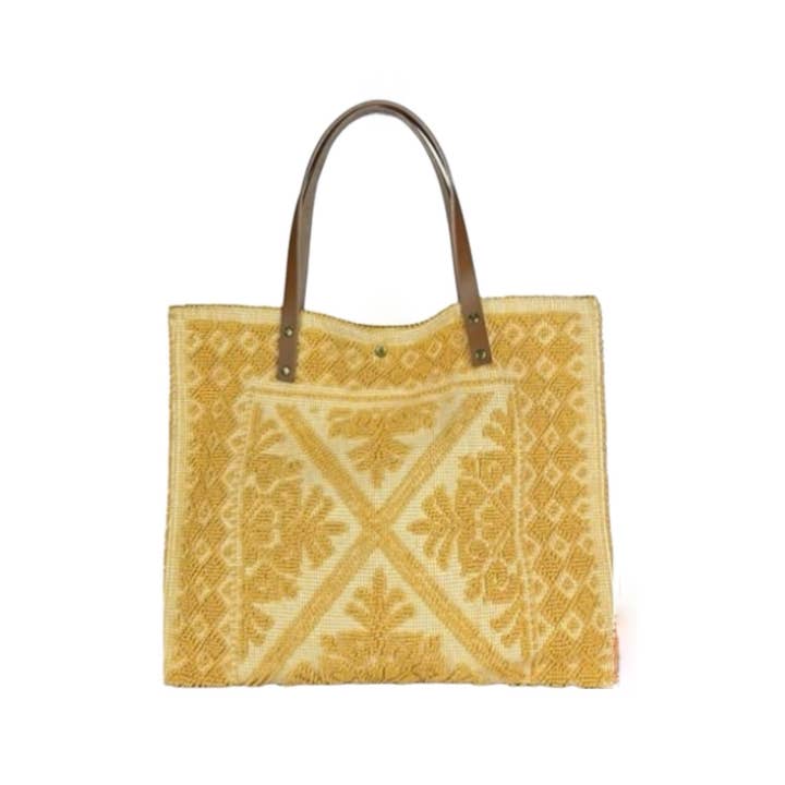 Louisa lee - Wholesale Shoulder Bag - Women's - LARGE TAPESTRY TOTE BAG TRIMMED WITH LEATHER9