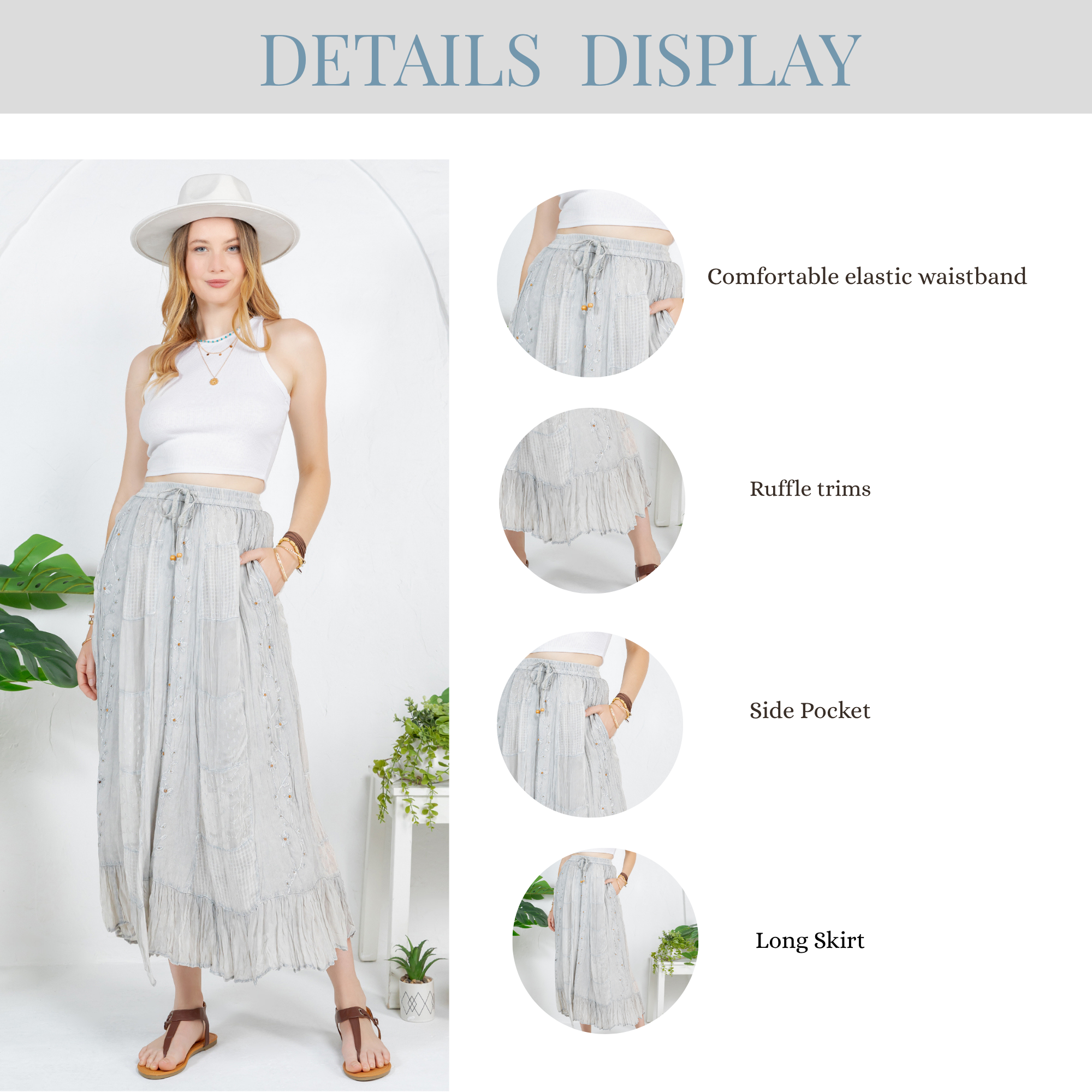 Young Threads - Wholesale Skirt - Women's - Women Patchwork Embroidered Maxi Skirt With Side Pockets21