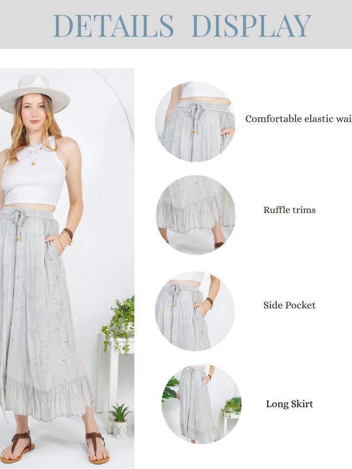 Young Threads - Wholesale Skirt - Women's - Women Patchwork Embroidered Maxi Skirt With Side Pockets21