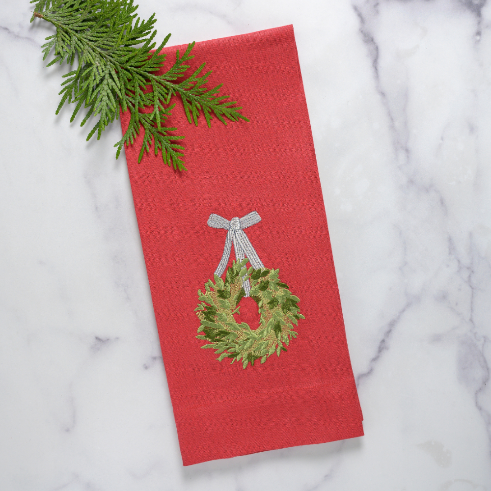 Arte Italica & Crown Linen Designs - Wholesale Tea Towel - Boxwood Wreath Linen Towel13