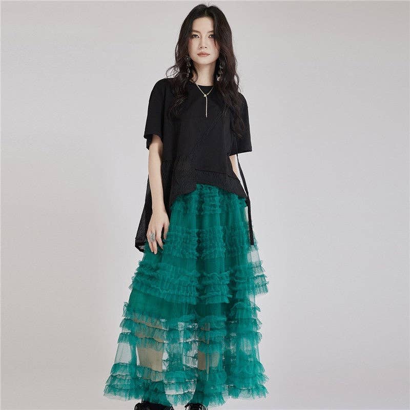 OceanusSwim – wholesale Skirt – Women’s – High Waist Pleated Mesh Paneled Skirt0